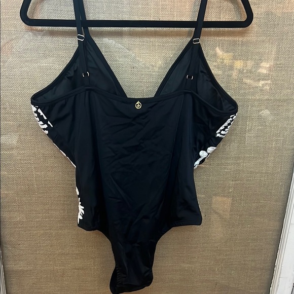 Amita Naithani black one piece swimsuit with white embroidery.  NWOT - Picture 6 of 7